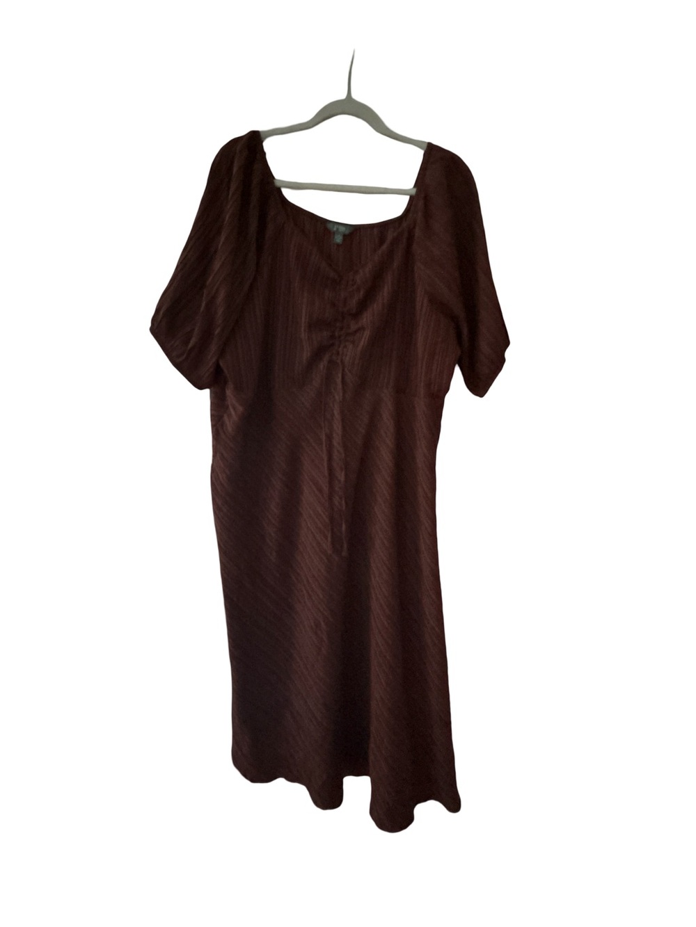 Fall Fashion Brown Textured Short Sleeve Cinch Neck Midi Dress 1X Whimsigoth